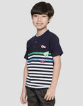 Little M  Stripes Aplikasi Bordir Kaos Henley Anak Laki-Laki