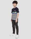 Little M  Stripes Aplikasi Bordir Kaos Henley Anak Laki-Laki