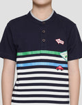 Little M  Stripes Aplikasi Bordir Kaos Henley Anak Laki-Laki