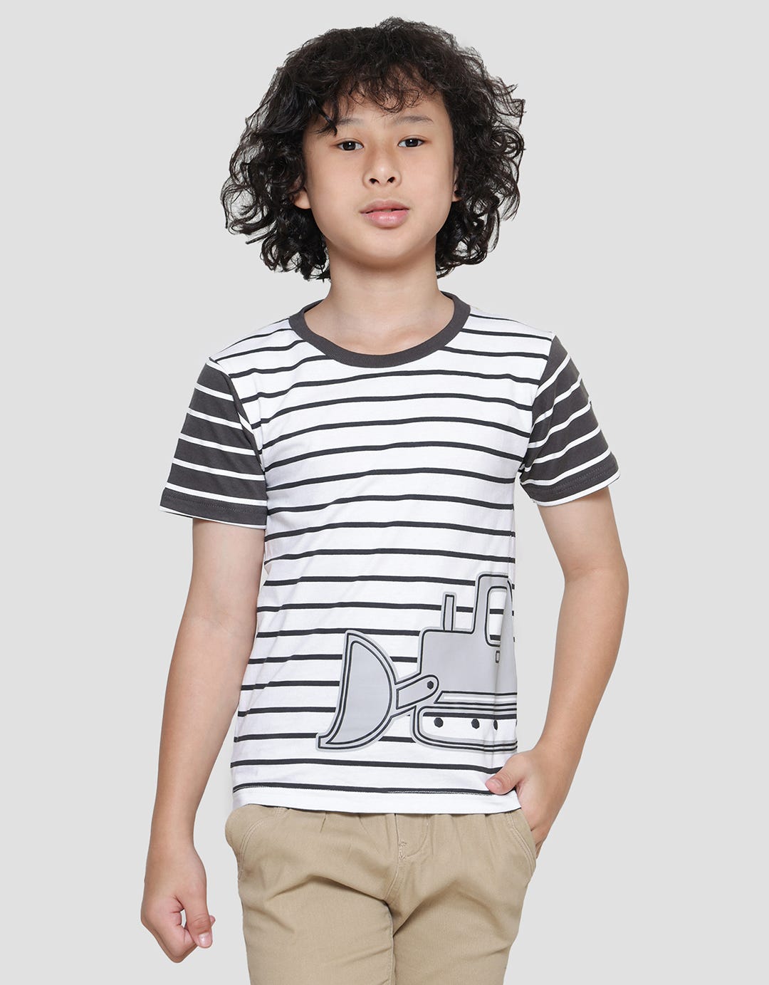 Little M Full Print Stripes Crane Kaos Lengan Pendek Anak Laki-laki