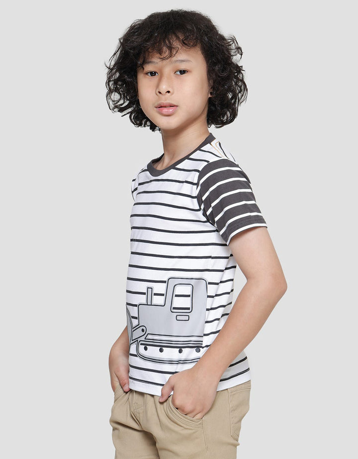 Little M Full Print Stripes Crane Kaos Lengan Pendek Anak Laki-laki
