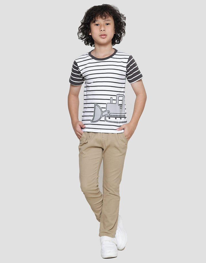 Little M Full Print Stripes Crane Kaos Lengan Pendek Anak Laki-laki