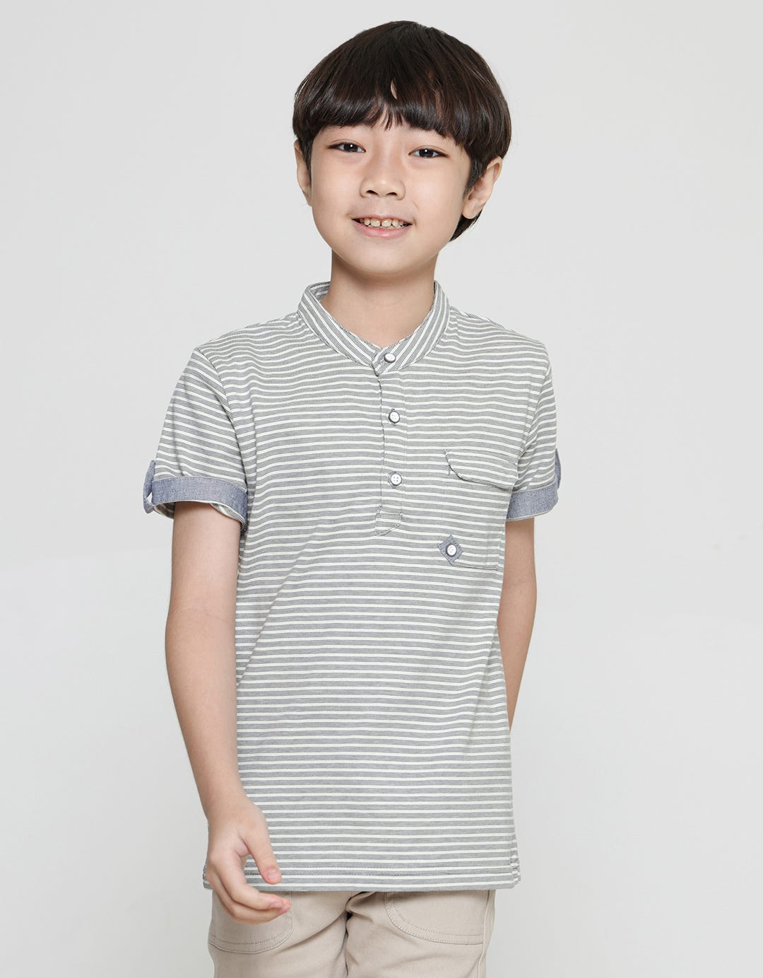 Little M Henley Stripes Kaos Lengan Pendek Anak Laki-Laki