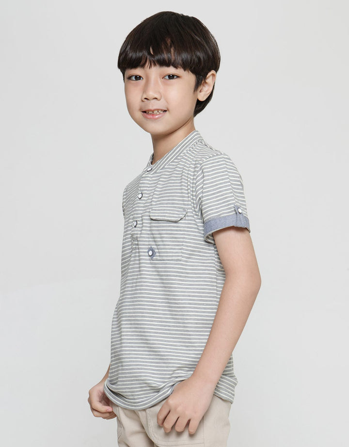 Little M Henley Stripes Kaos Lengan Pendek Anak Laki-Laki