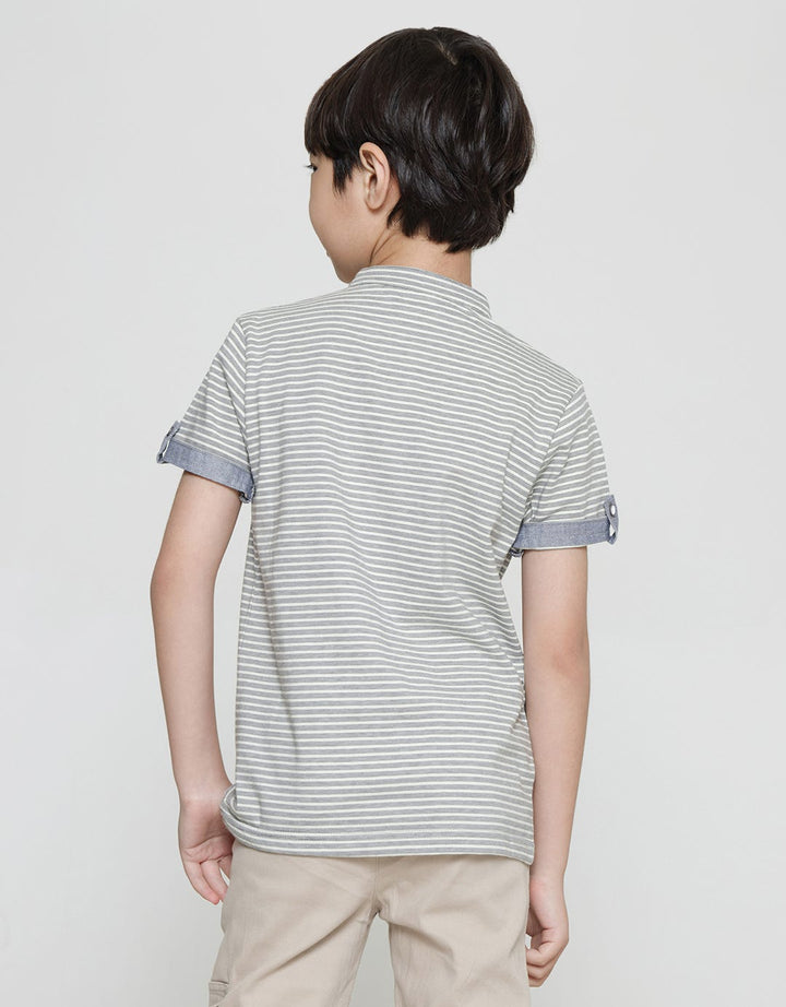 Little M Henley Stripes Kaos Lengan Pendek Anak Laki-Laki