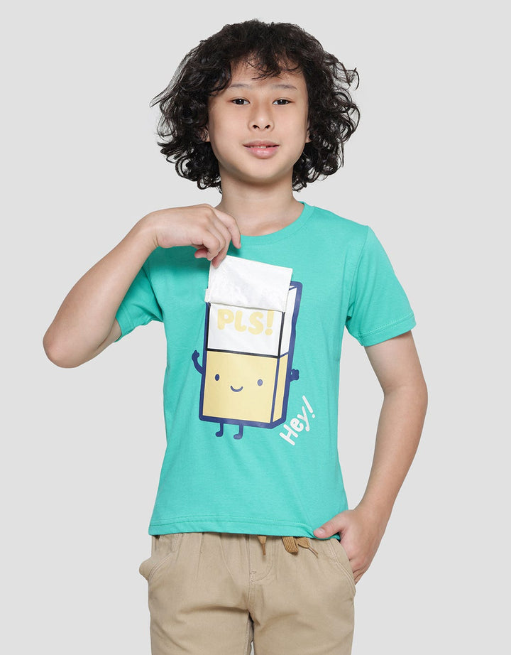 Little M Aplikasi Milk Kaos Lengan Pendek Anak Laki-Laki