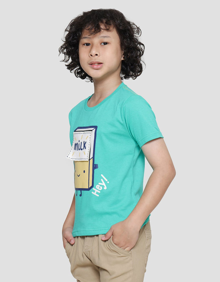 Little M Aplikasi Milk Kaos Lengan Pendek Anak Laki-Laki