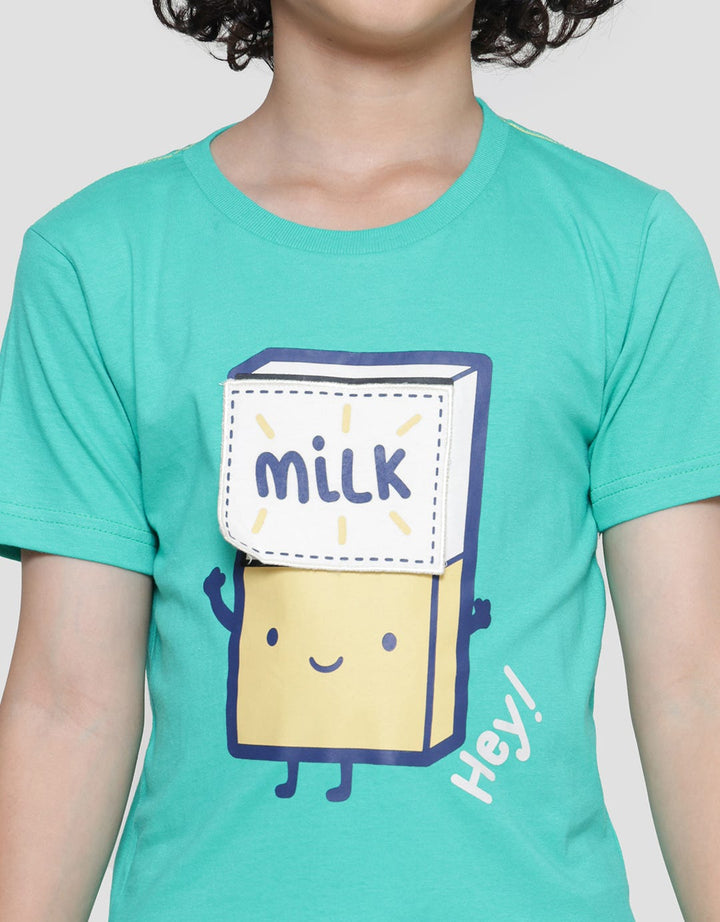 Little M Aplikasi Milk Kaos Lengan Pendek Anak Laki-Laki