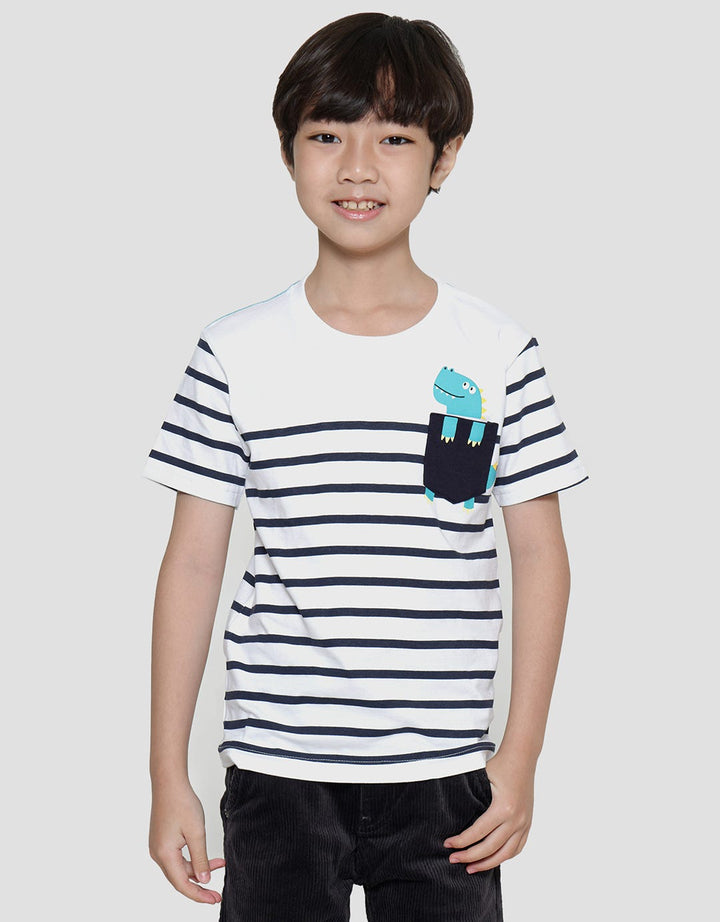 Little M Stripes Dino Boys Short Sleeve T-Shirt