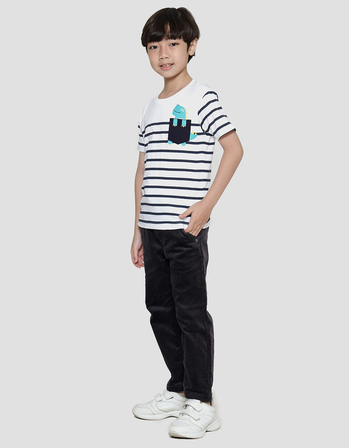 Little M Stripes Dino Boys Short Sleeve T-Shirt