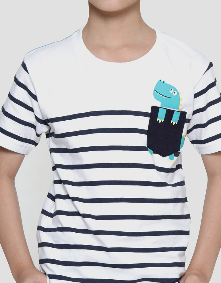 Little M Stripes Dino Boys Short Sleeve T-Shirt