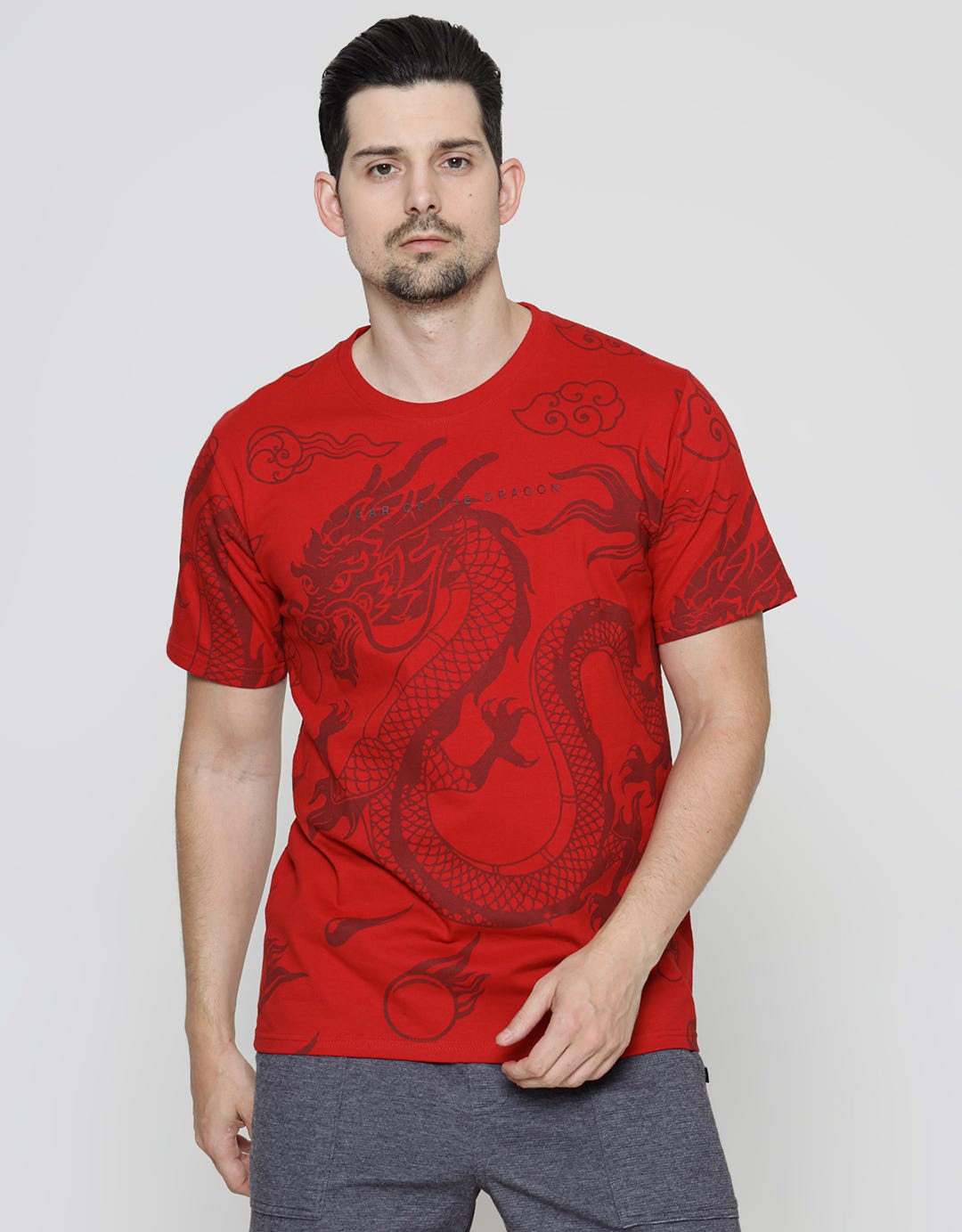 T Zone Big Dragon Print Kaos Pria