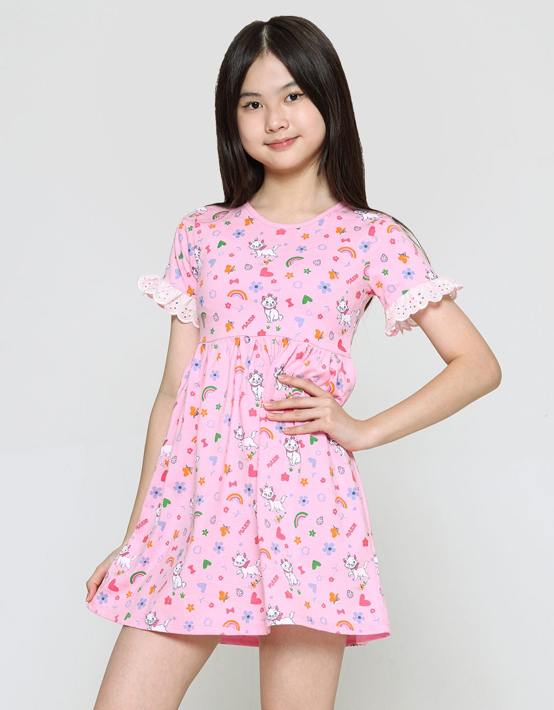 Disney Marie Lengan Renda Midi Dress Anak Perempuan
