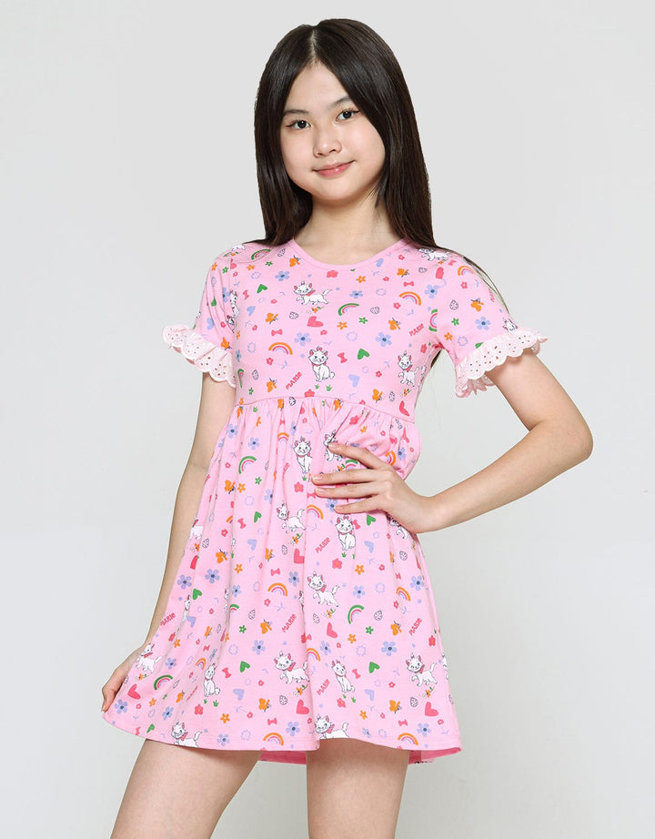 Disney Marie Lengan Renda Midi Dress Anak Perempuan