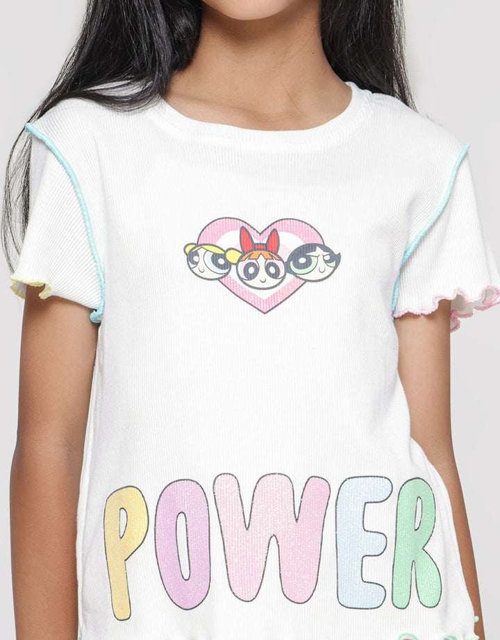 Character Powerpuff Girls Kaos Power Rib Anak Perempuan