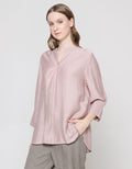 St. Yves Women's Long Sleeve Curve Open Pleat Polo Linen Blouse