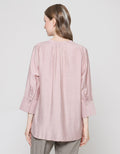 St. Yves Women's Long Sleeve Curve Open Pleat Polo Linen Blouse