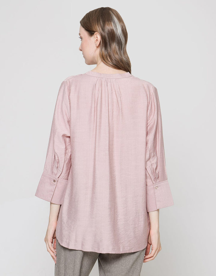 St. Yves Women's Long Sleeve Curve Open Pleat Polo Linen Blouse