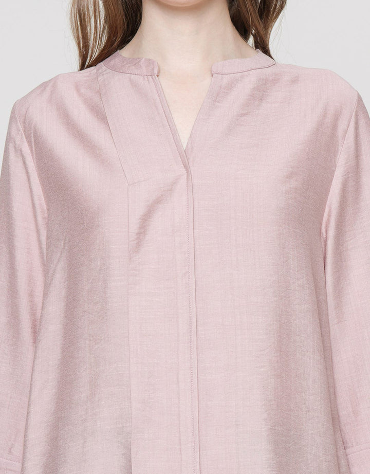 St. Yves Women's Long Sleeve Curve Open Pleat Polo Linen Blouse