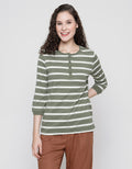 St. Yves 3/4 Sleeve Henley Stripe T-Shirt