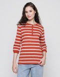 St. Yves 3/4 Sleeve Henley Stripe T-Shirt