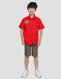 Pingu Patch Print Word Boys Short Shirt