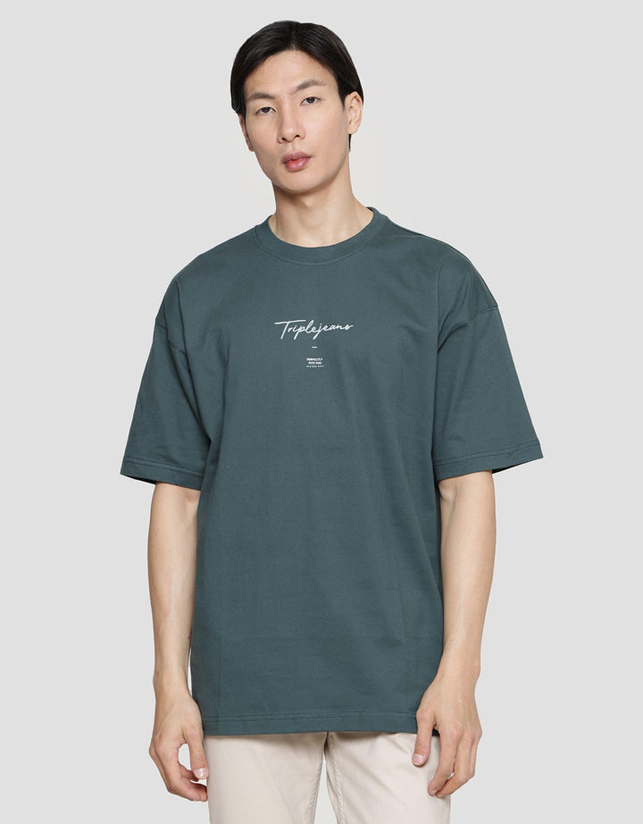 Triple Wording Print Kaos Oversize Pria