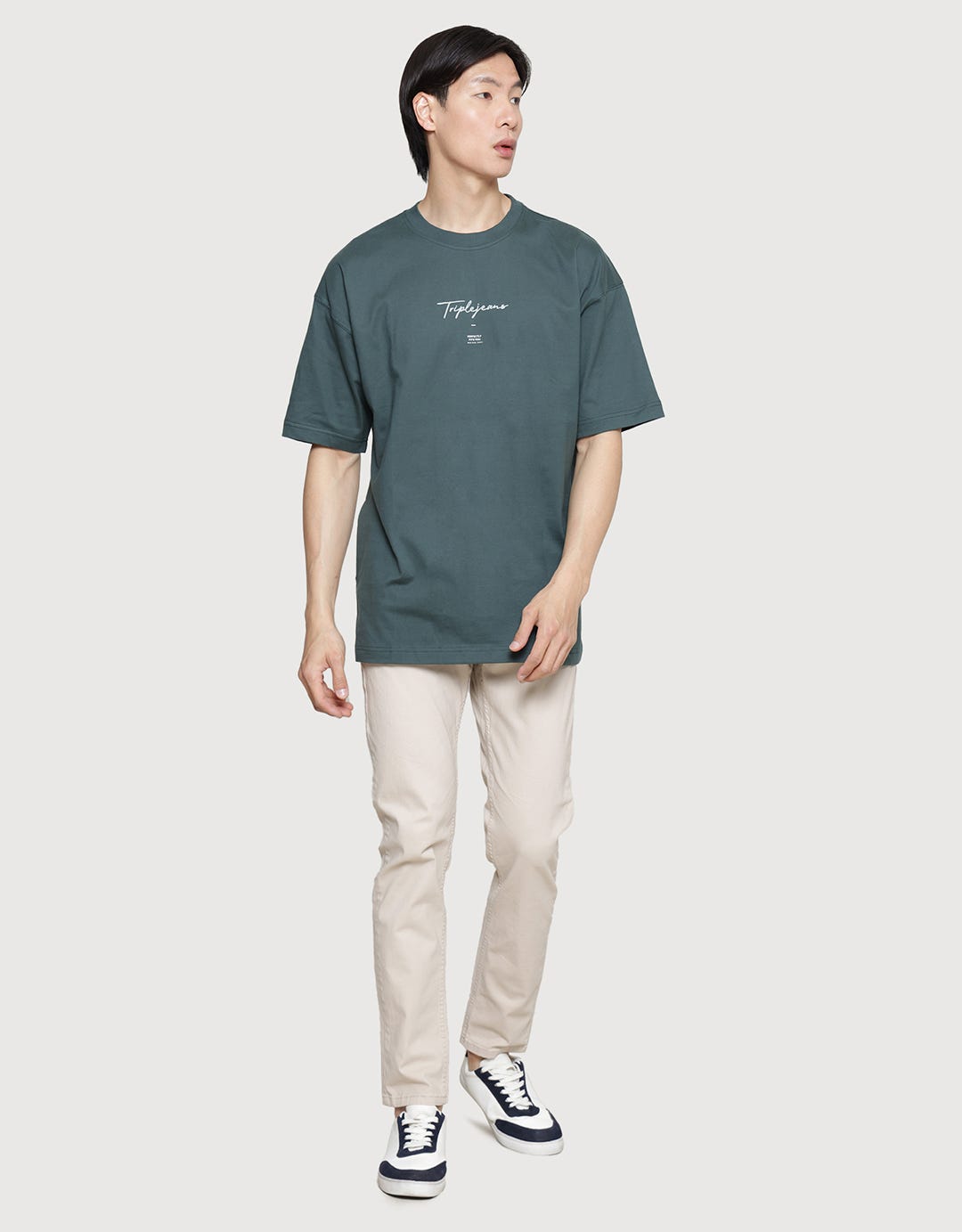 Triple Wording Print Kaos Oversize Pria