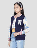 Nevada Knit Zipper Varsity Comb Wording Print Jaket Anak Perempuan