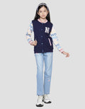 Nevada Knit Zipper Varsity Comb Wording Print Jaket Anak Perempuan