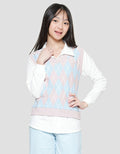 Nevada Houndstooth Diamond With Collar Sweater Anak Perempuan