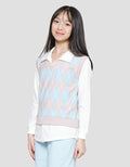 Nevada Houndstooth Diamond With Collar Sweater Anak Perempuan