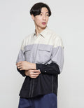 Details Colour Blocking Cut And Sewn Kemeja Lengan Panjang Pria
