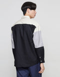 Details Colour Blocking Cut And Sewn Kemeja Lengan Panjang Pria