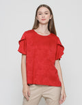 St. Yves Blouse Lengan Pendek Wanita Detail Tangan Tulip Jacquard