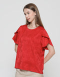 St. Yves Blouse Lengan Pendek Wanita Detail Tangan Tulip Jacquard