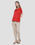 St. Yves Blouse Lengan Pendek Wanita Detail Tangan Tulip Jacquard
