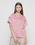St. Yves Blouse Lengan Pendek Wanita Detail Tangan Tulip Jacquard