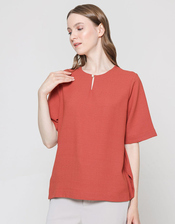 St. Yves Keyhole Neck Button Blouse Wanita