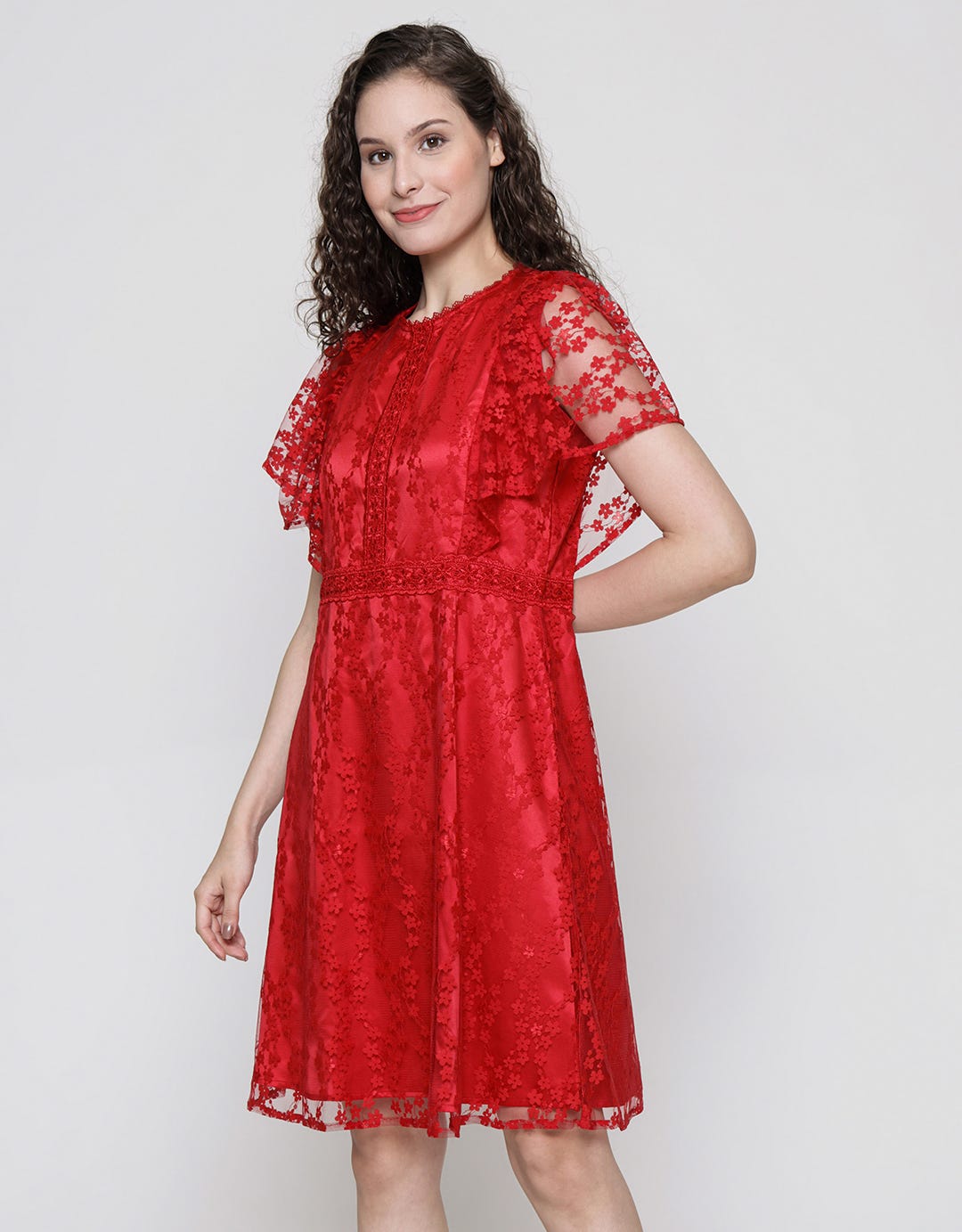 Connexion Lace Brukat Midi Dress Wanita