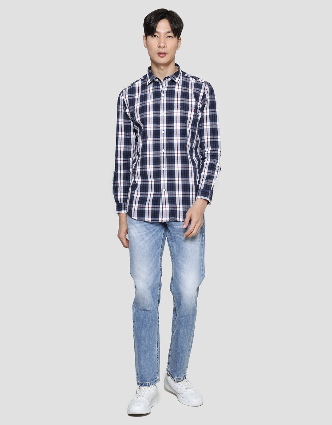 Lois Simply Check Print Kemeja Lengan Panjang Pria