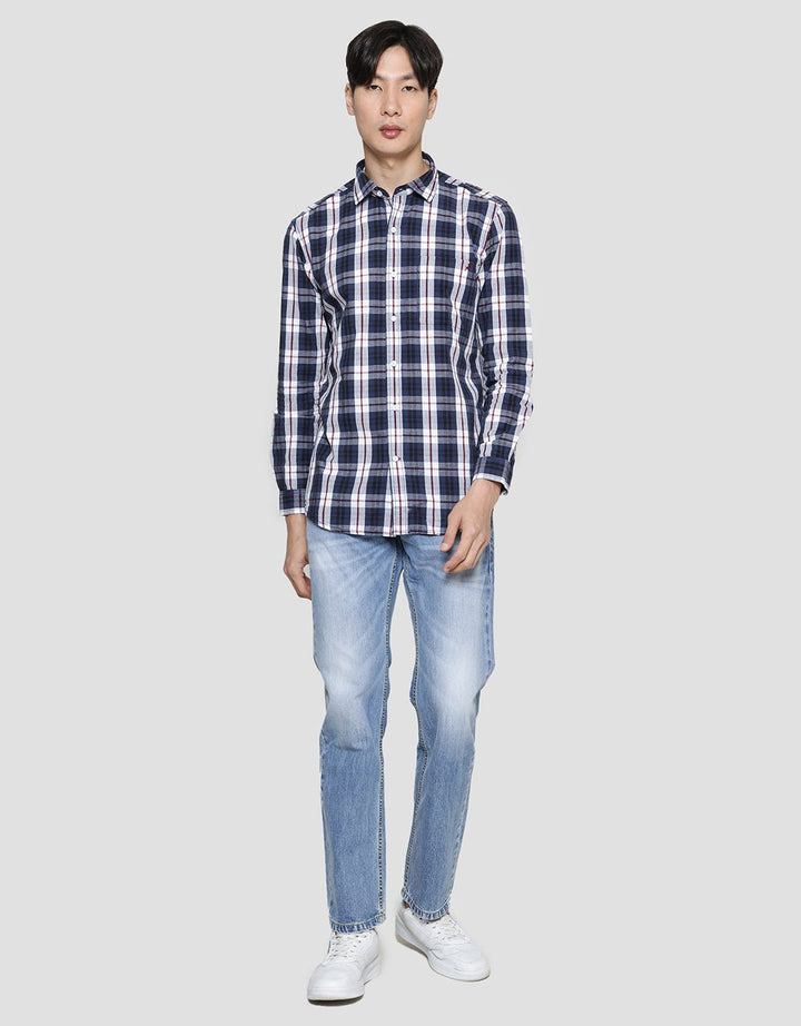 Lois Simply Check Print Kemeja Lengan Panjang Pria
