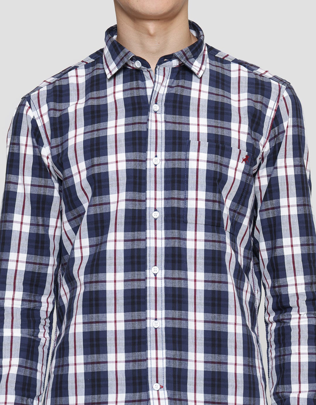 Lois Simply Check Print Kemeja Lengan Panjang Pria