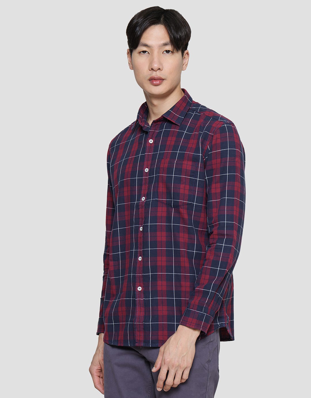 Lois Plaid Look Kemeja Lengan Panjang Pria