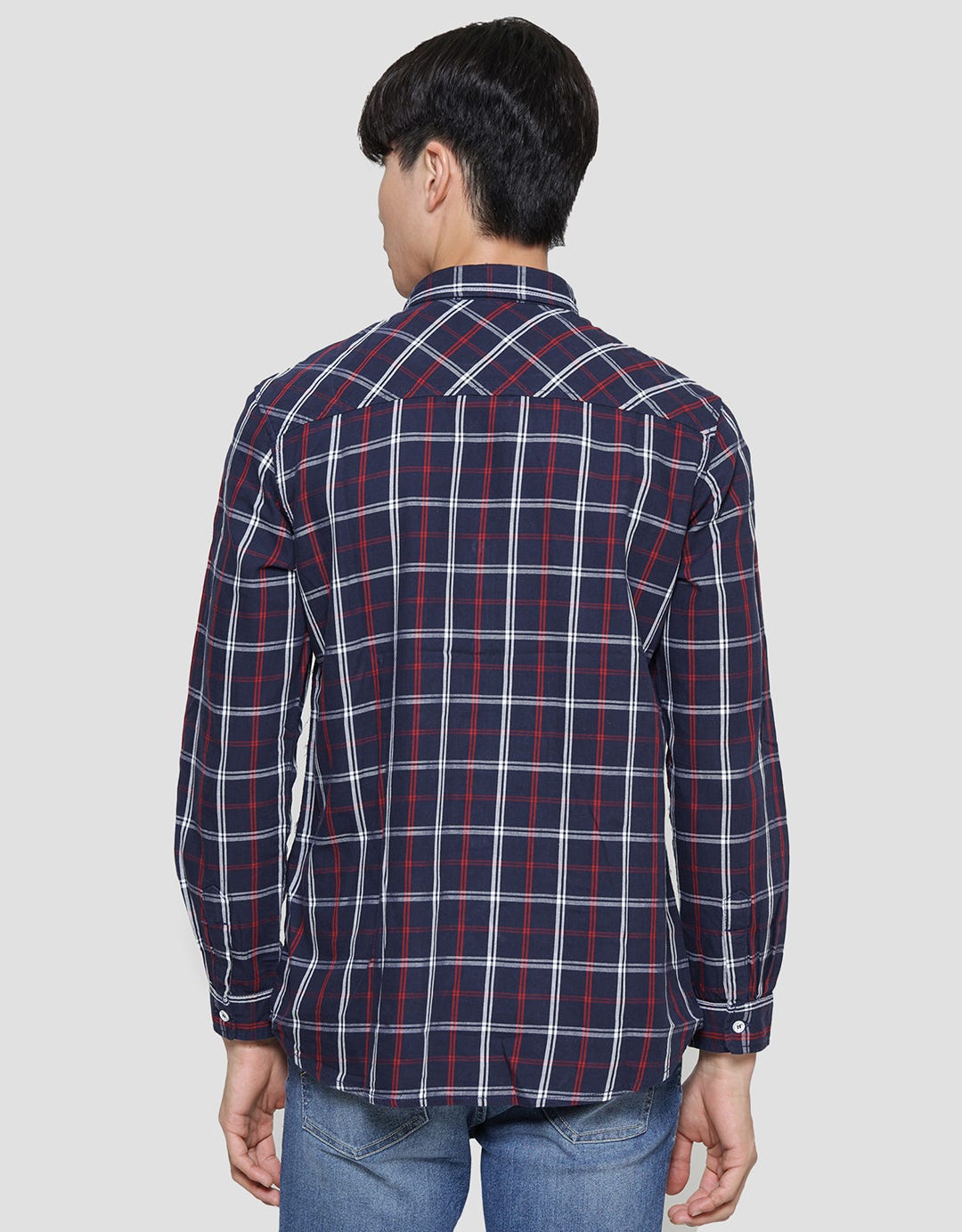 Lois Motif Kotak-Kotak Kemeja Lengan Panjang Pria