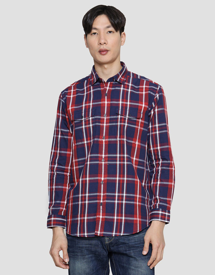Lois Full Print Check Kemeja Lengan Panjang Pria