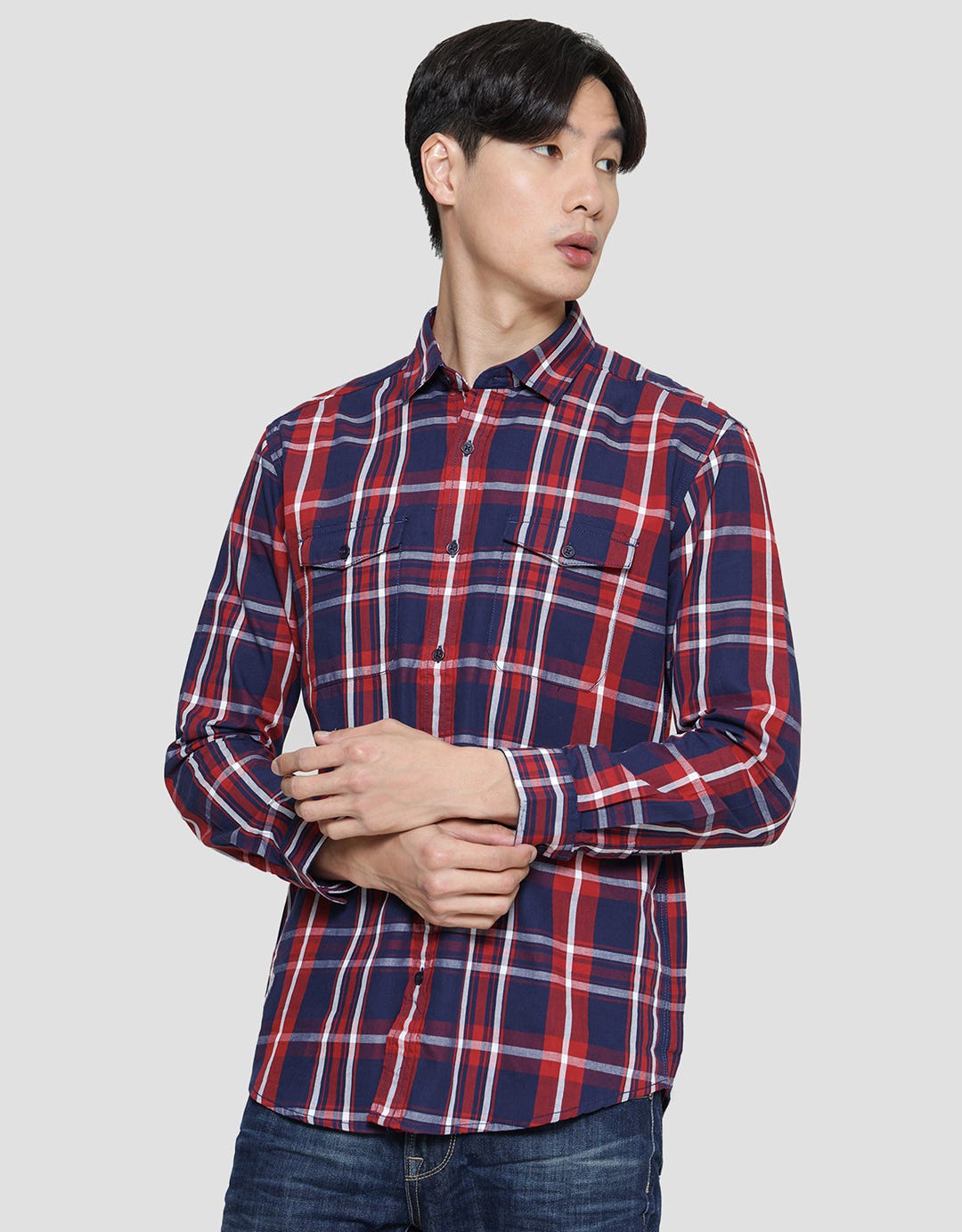 Lois Full Print Check Kemeja Lengan Panjang Pria