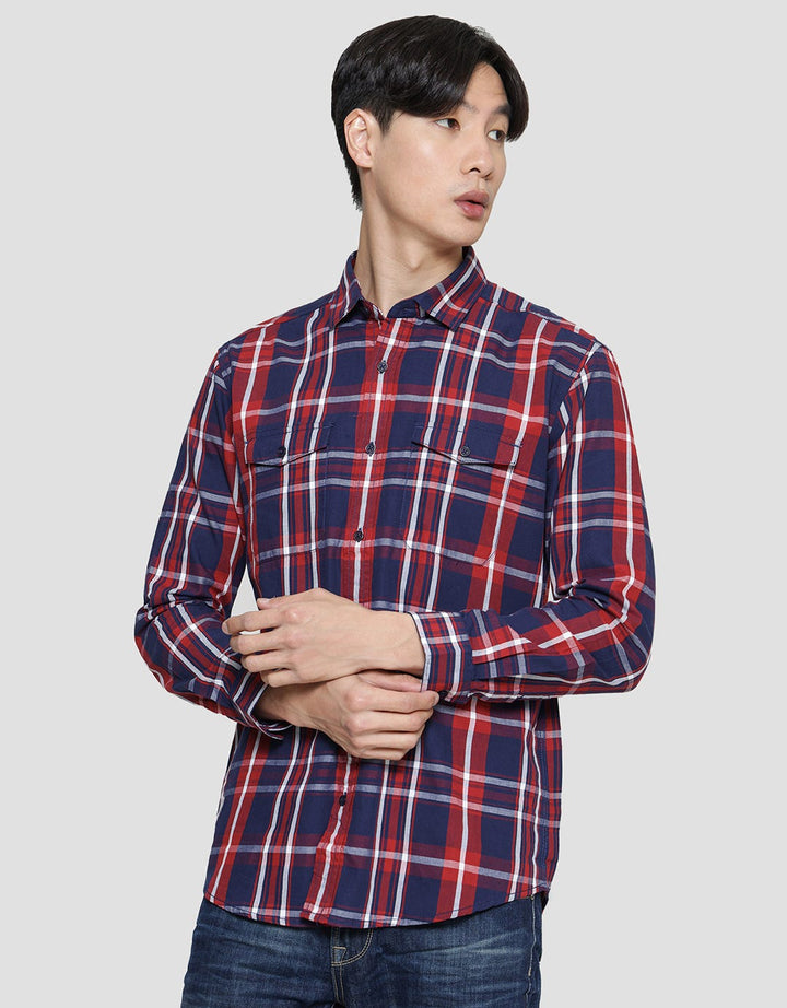 Lois Full Print Check Kemeja Lengan Panjang Pria