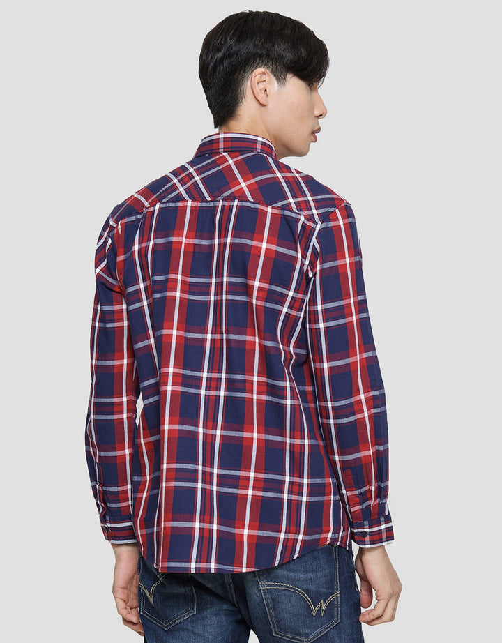 Lois Full Print Check Kemeja Lengan Panjang Pria