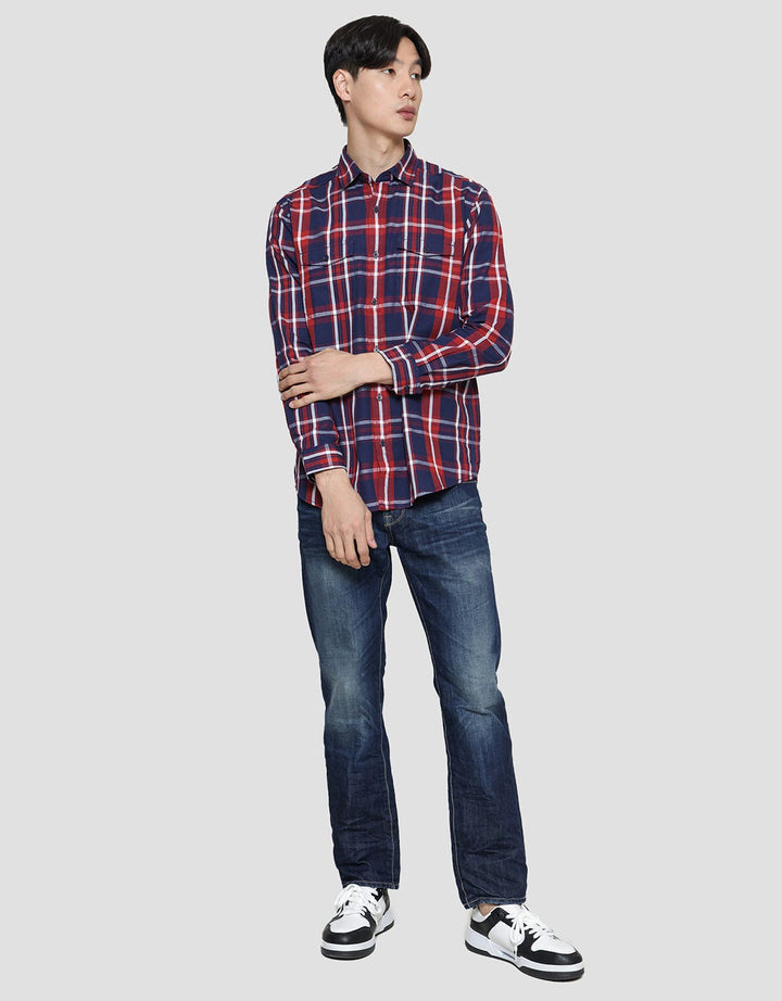 Lois Full Print Check Kemeja Lengan Panjang Pria